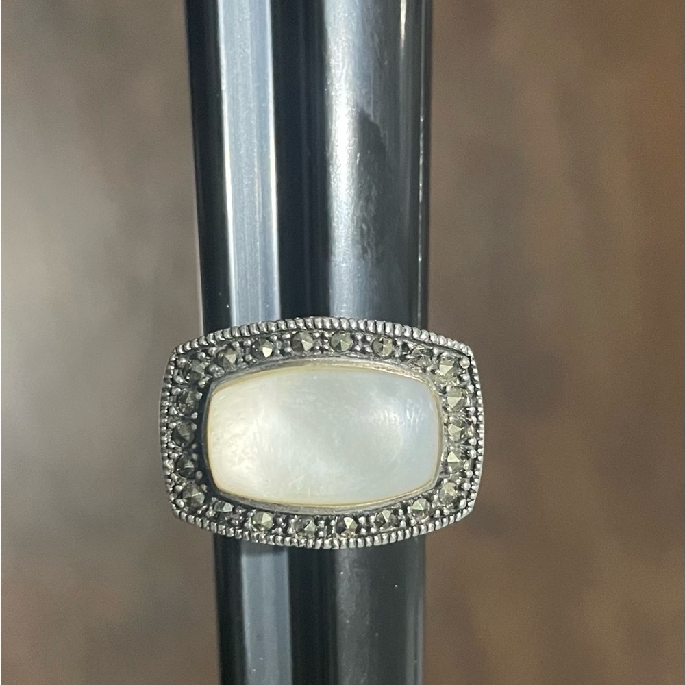 Sterling Silver Pearl and Marcasite Ring